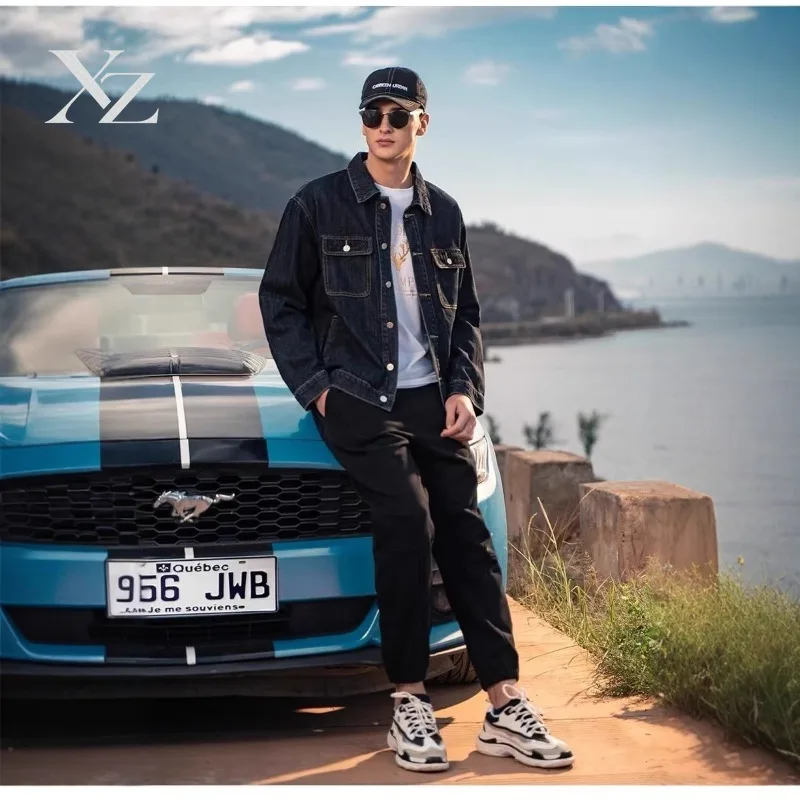 Premium Vintage Denim Jacket for Men – Loose Fit Casual Dark Wash Jean Coat with Utility Pockets, Streetwear Style, Durable