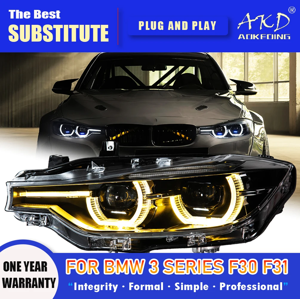 

Фара AKD для BMW F30 F31 F35, светодиодная фара 2013-2019, фары 3, серия DRL, указатель поворота, дальний свет, линза проектора «ангельский глаз»