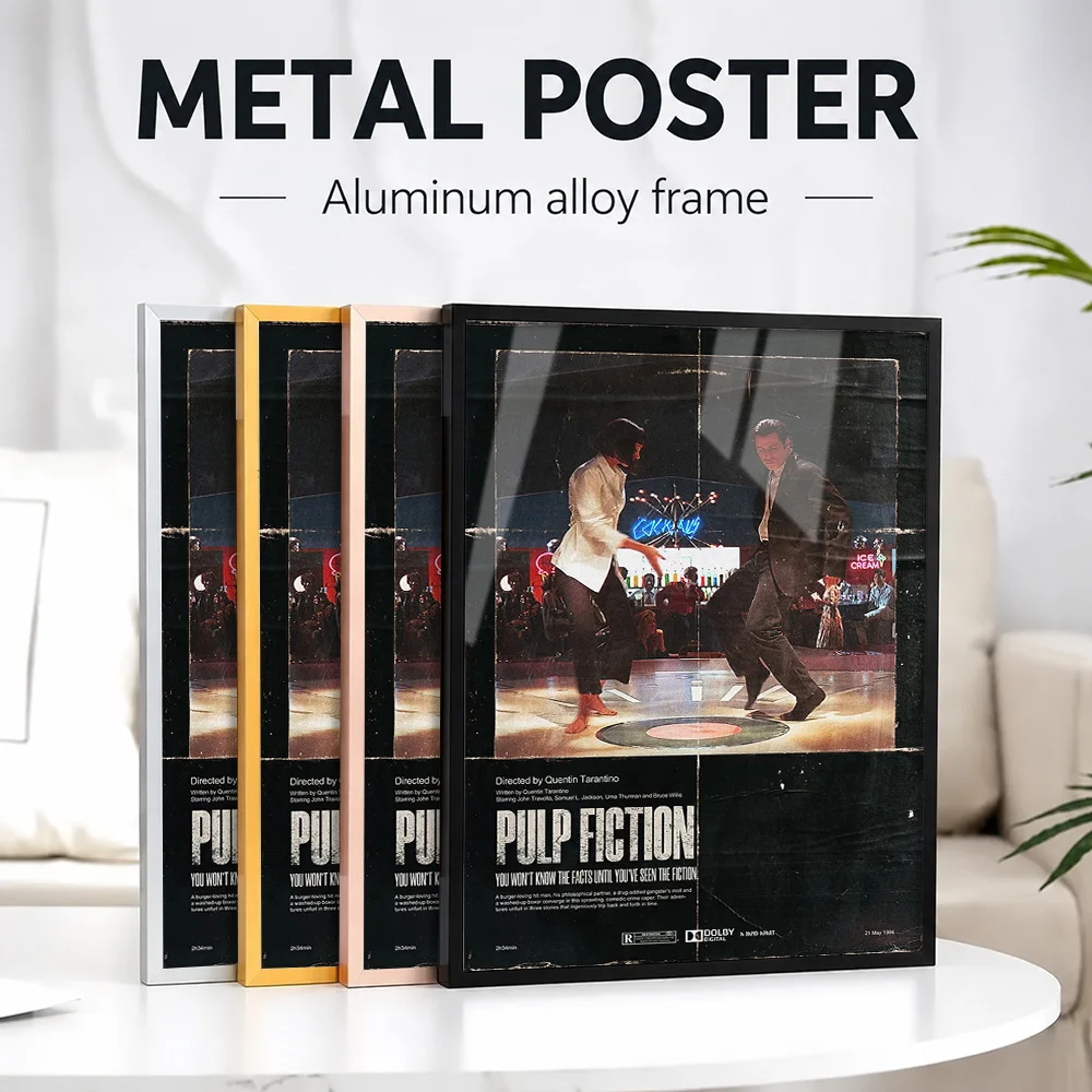 Pulp Fiction Movie Framed Metal Poster Personalized Photo Dramatic Vintage Screen Graphic Style Wall Art For Lounge And Office