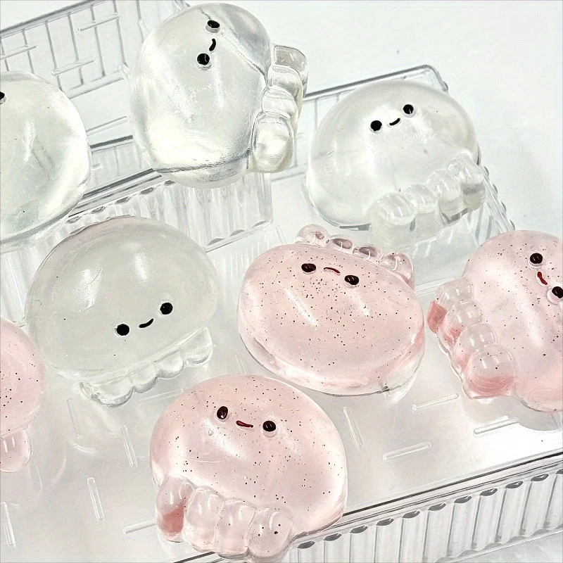 Brinquedo de aperto de polvo de cor de cristal transparente com brinquedo de polvo pequeno de rosto feliz, presente perfeito para festas e reuniões