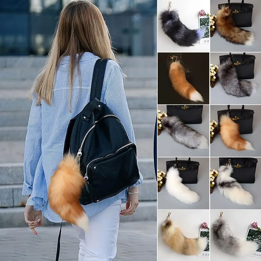 Faux Fur Fake Fox Tail Pendant Cute Soft with Metal Clasp Fox Tail Key Ring Animal Tail Handbag Decorative Tail Cosplay