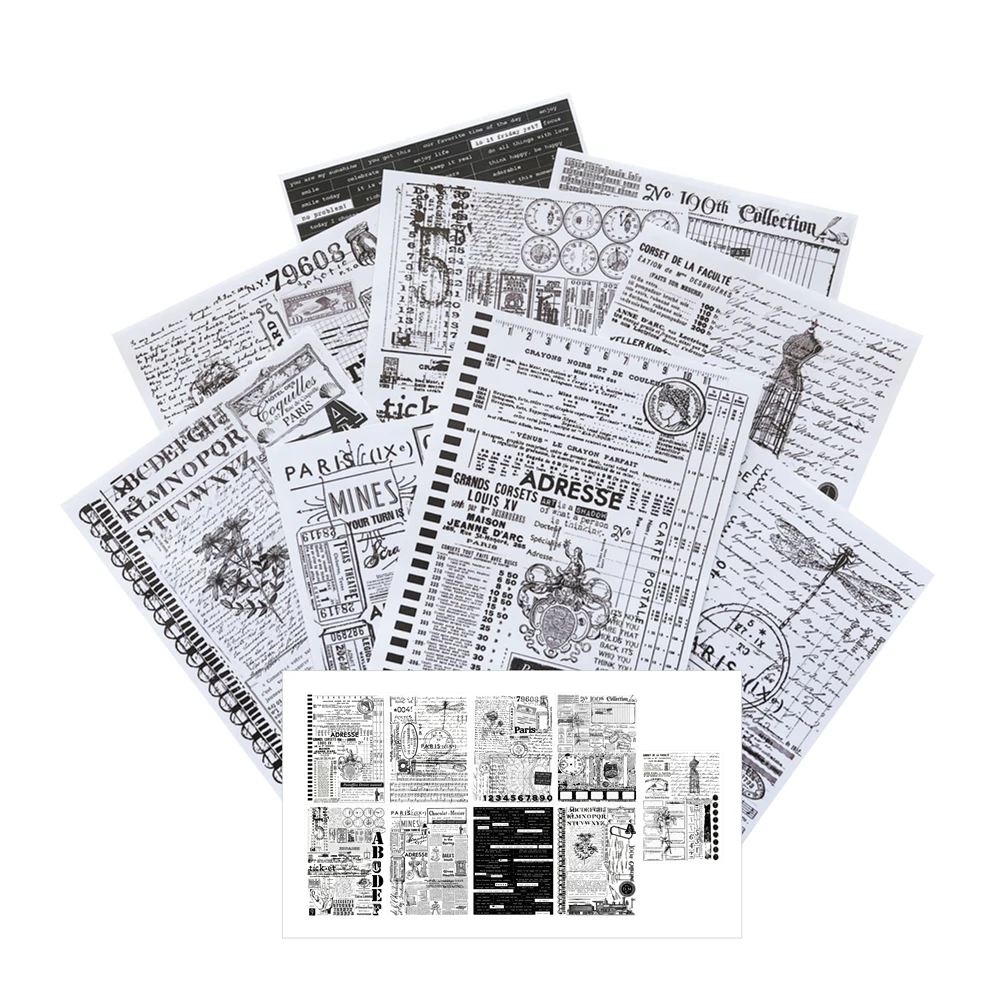 9Sheets Word Phrases Black White Stickers DIY Scrapbooking Junk Journal  Tim Holtz Collage Diary Happy Plan Card Seal Decoration