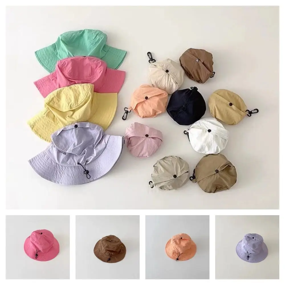 

Cute Korean Style Baby Sun Protection Cap Quick Dry Candy Color Kids Bucket Hat Cotton Foladble Children Fishman Hat Summer