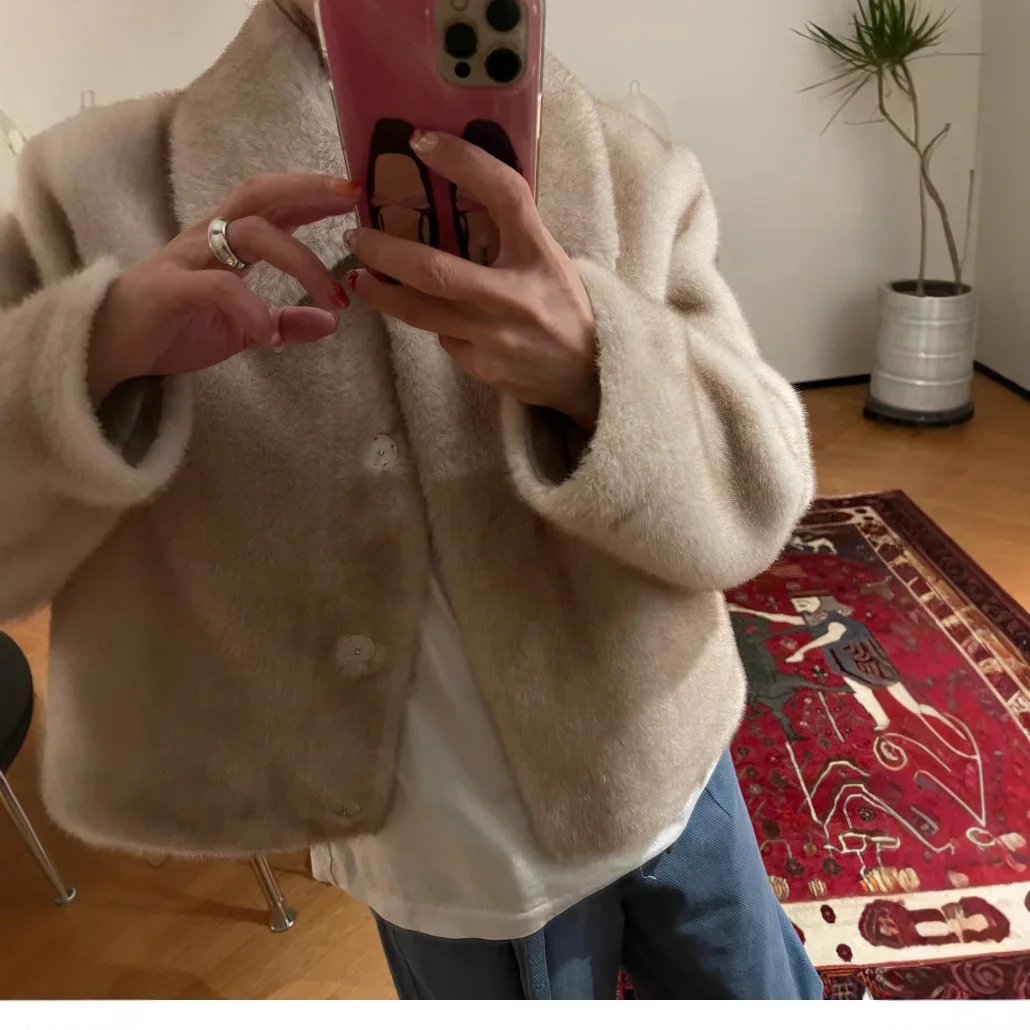 Short Coat Women Faux Fur Coats Thick Warm Turn Down Collar Y2k Streetwear Elegant Overcoat Jackets Open Stitch Autumn Winter