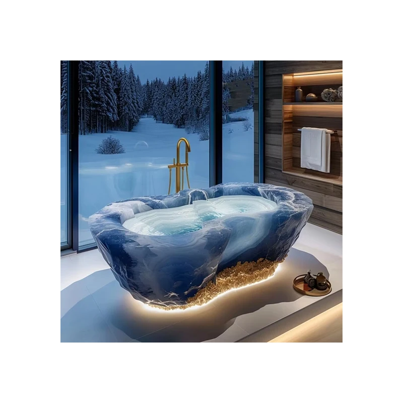 Luxury Stone Baths,Onyx Italian Natural Marble Luxury Bathtub High-End Modern Simple Home Glowing Jade Blue Jade Stone Whirlpool