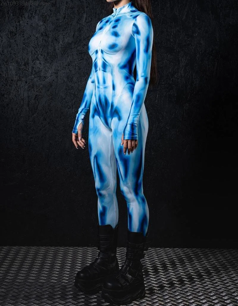 

Blue Couple Jumpsuit Costume Cosplay Tights Adult Men Women Tights Cyberpunk Steam Bodysuit Festival Party Masquerade Halloween