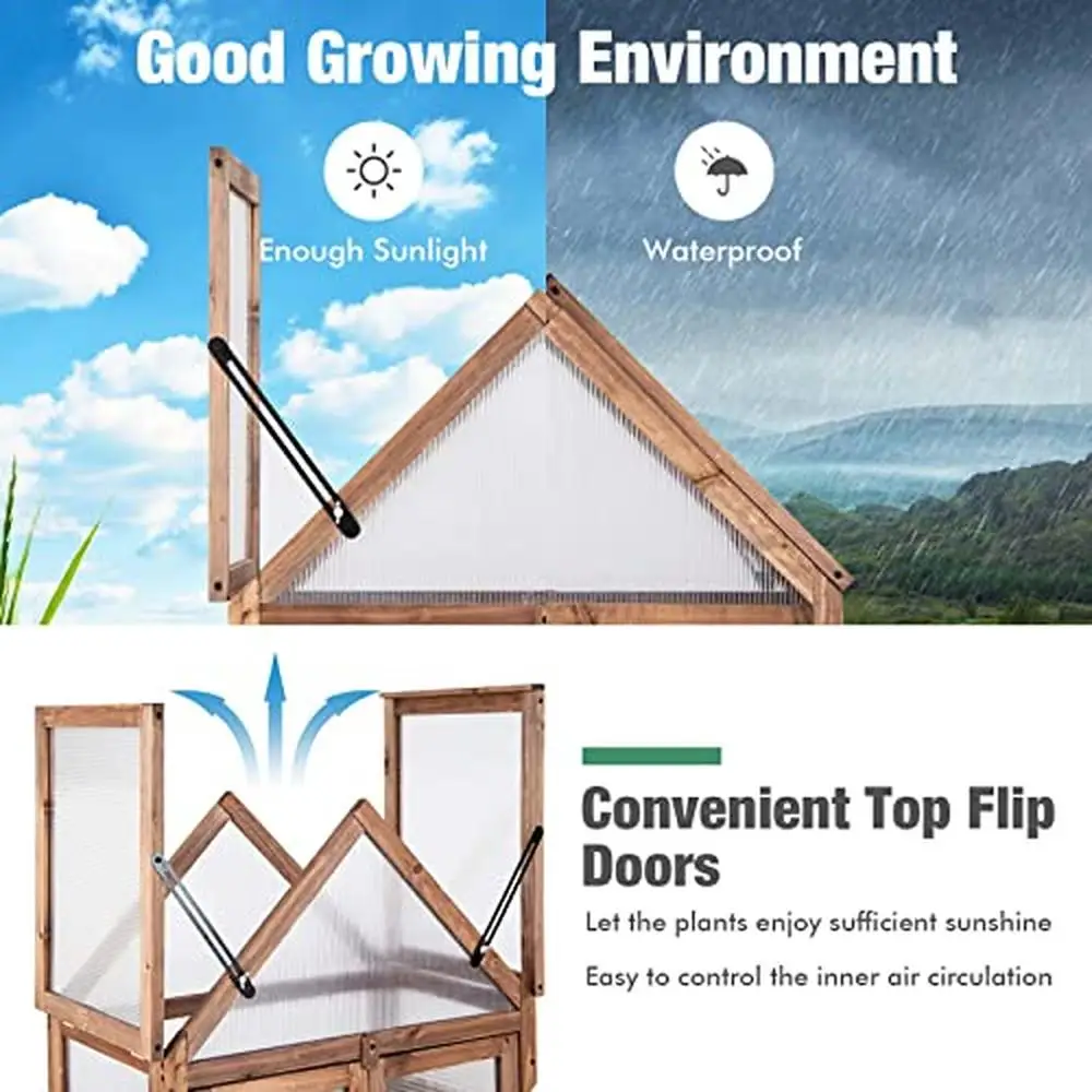 

Portable Wooden Greenhouse Raised Planter Shelf 3 Shelves Transparent Roof Mini Garden Plant House Temperature Control Gift