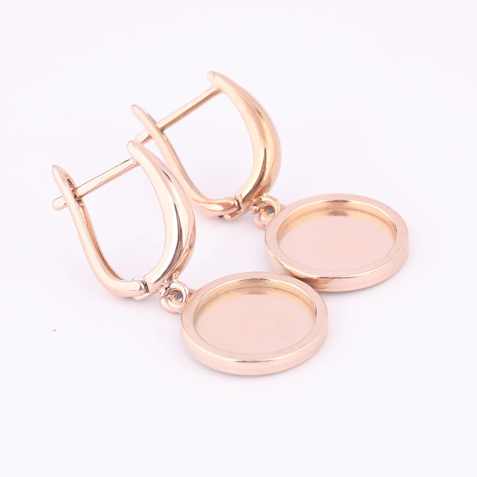 6pcs Stainless Steel Rose Gold Leverback Earring Clasp Hooks Findings 12mm Cabochon Earrings Base Setting Blanks Diy Accessories view 2