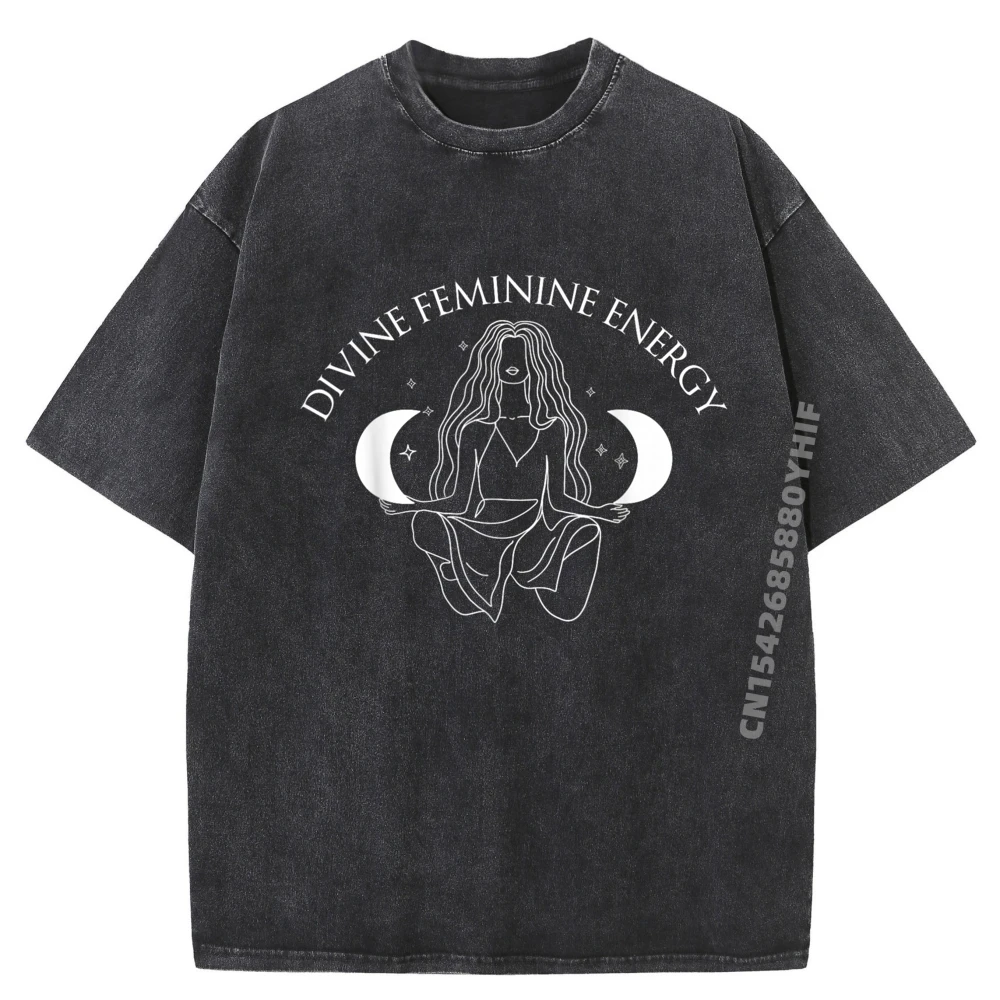 

Divine Feminine Energy Celestial Mystical Goddess Cute Oversized T Shirt Band Tshirts Retro Washed Tops & Tees Gothic Style