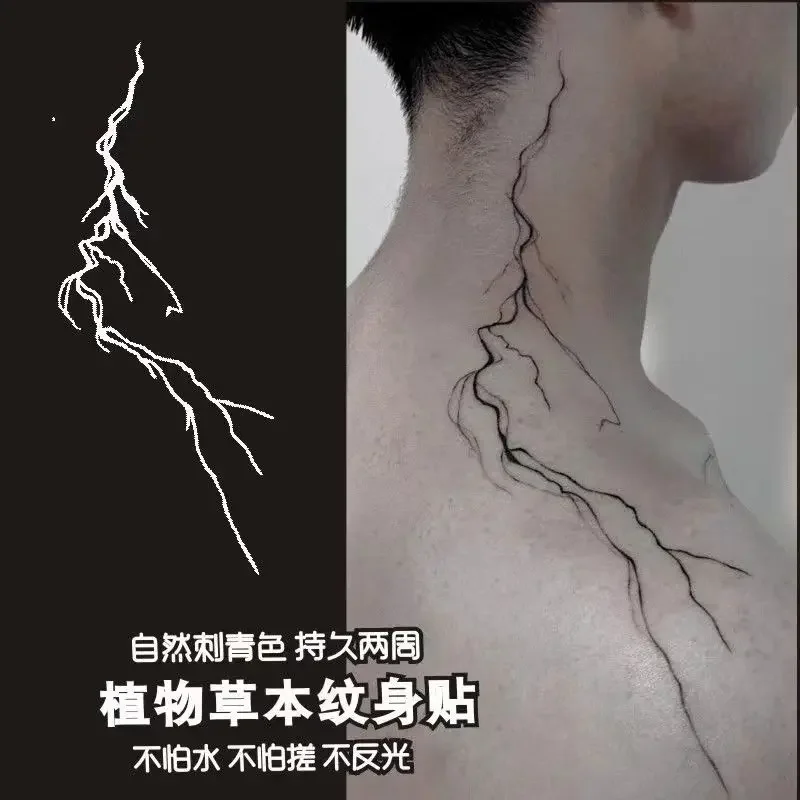 

Lasting Herbal Fake Tattoo for Woman Man Lightning Art Tattoo Sticker Punk Neck Temporary Tattoos Waterproof Tatuajes Temporales