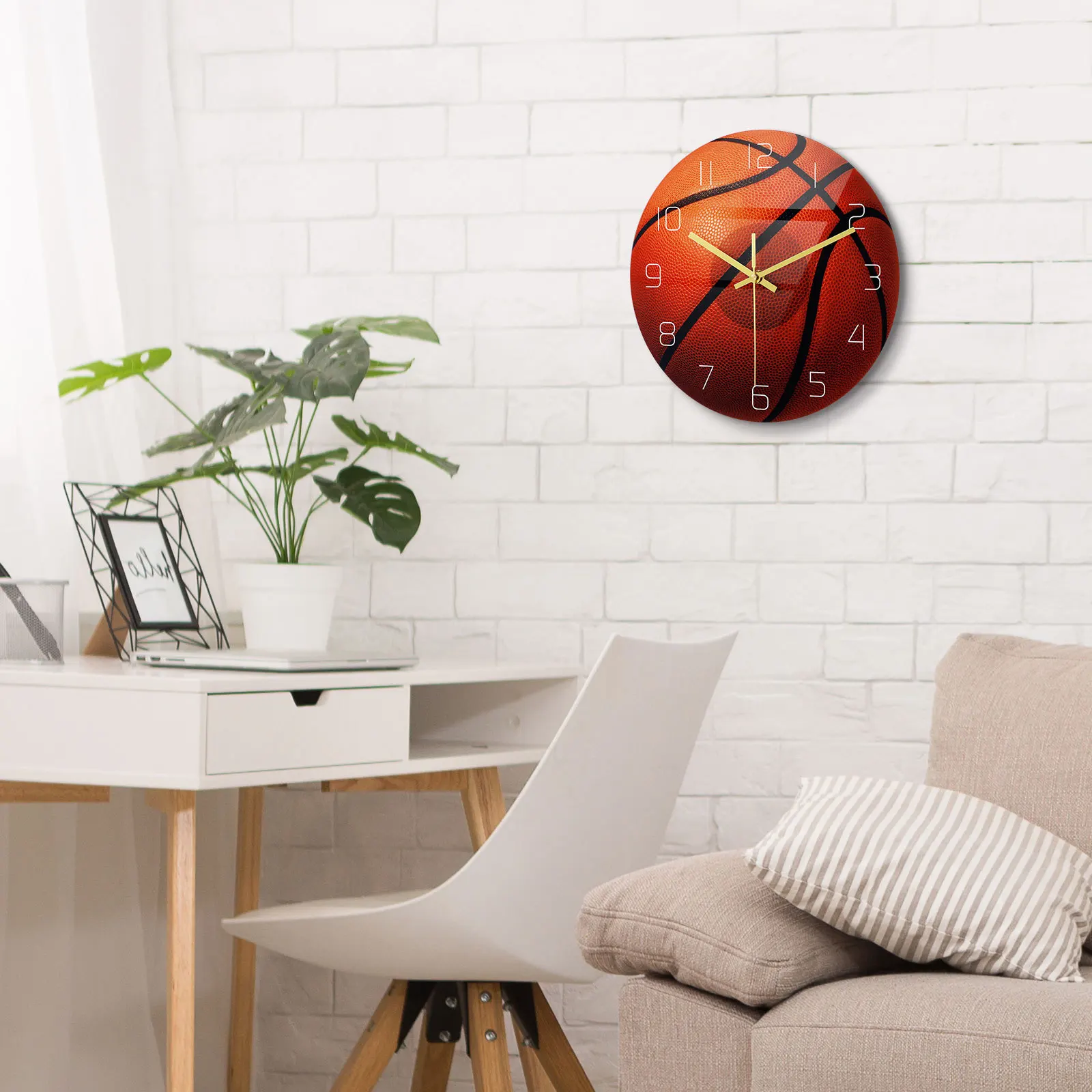 

Basketball Wall Clock Acrylic Silent Non-Ticking Large Numerals Decorative Timepiece For Home Office Bedroom Study Living