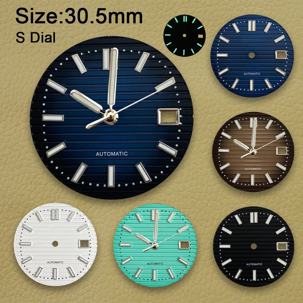 30.5mm S Logo Dial NH35 Watch Nautilus Dial Nh35 S Dial Green Luminous NH35 Movement NH36 Watch Nautilus for 41mm Watch Cases