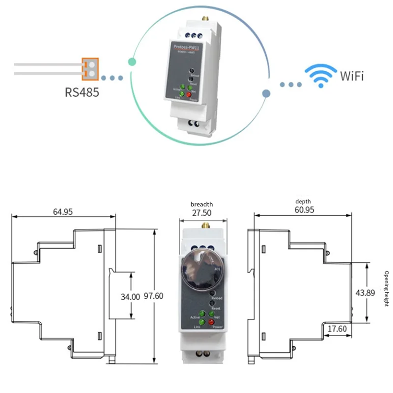 

Stylish-DIN Rail RS485 To Wifi Converter Alibaba Cloud Iot DC Power Supply PW11-M 9-50VDC Serial Device Server