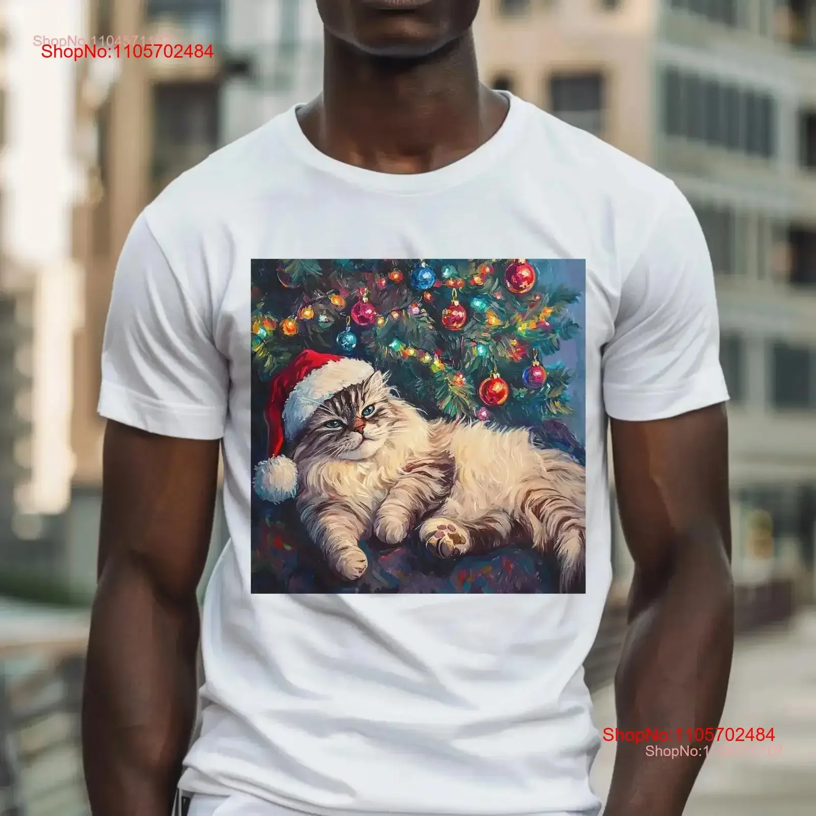 Cat Nap Under the Tree T Shirt Christmas Theme Animal Santa Siamese Art Casual Idea vintage Washed Unisex Slightly Soft homme
