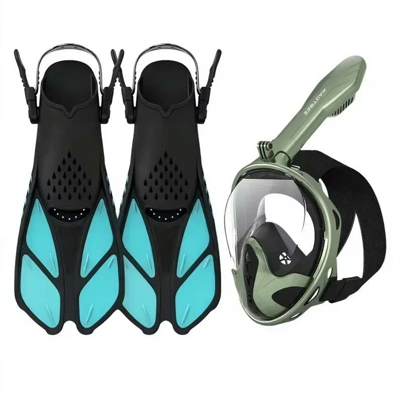 Adult Teen Snorkeling Set Full Face Mask Anti Fog Leak Proof Adjustable Fins 2 Piece Swimming Gear for Water Sports Diving 2