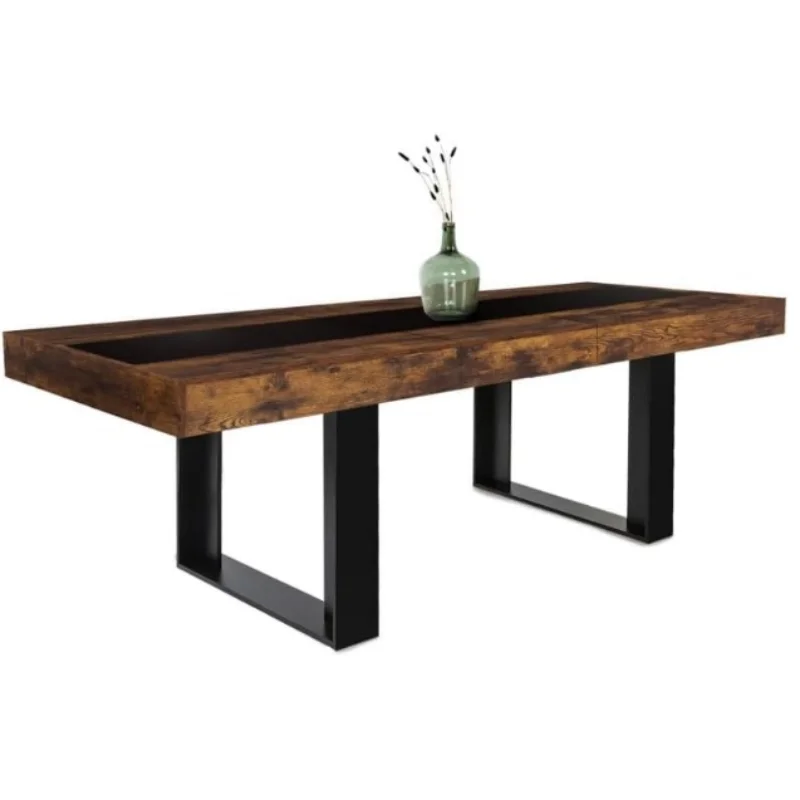 IDMarket dining table Rectangular Phoenix 6-10 Persons Wood Antique Optics Black Middle tires 160-200 cm