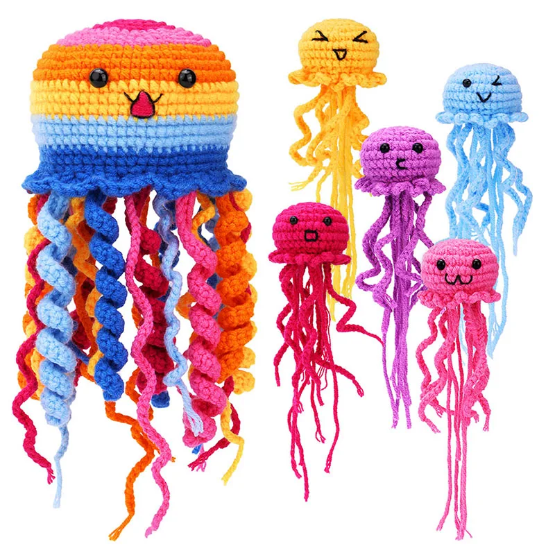 KRABALL Crochet 6pcs Jellyfish Kit With Instruction Knitting Cotton Yarn Thread Needles Hook Easy Knit Accessories Set DIY Craft