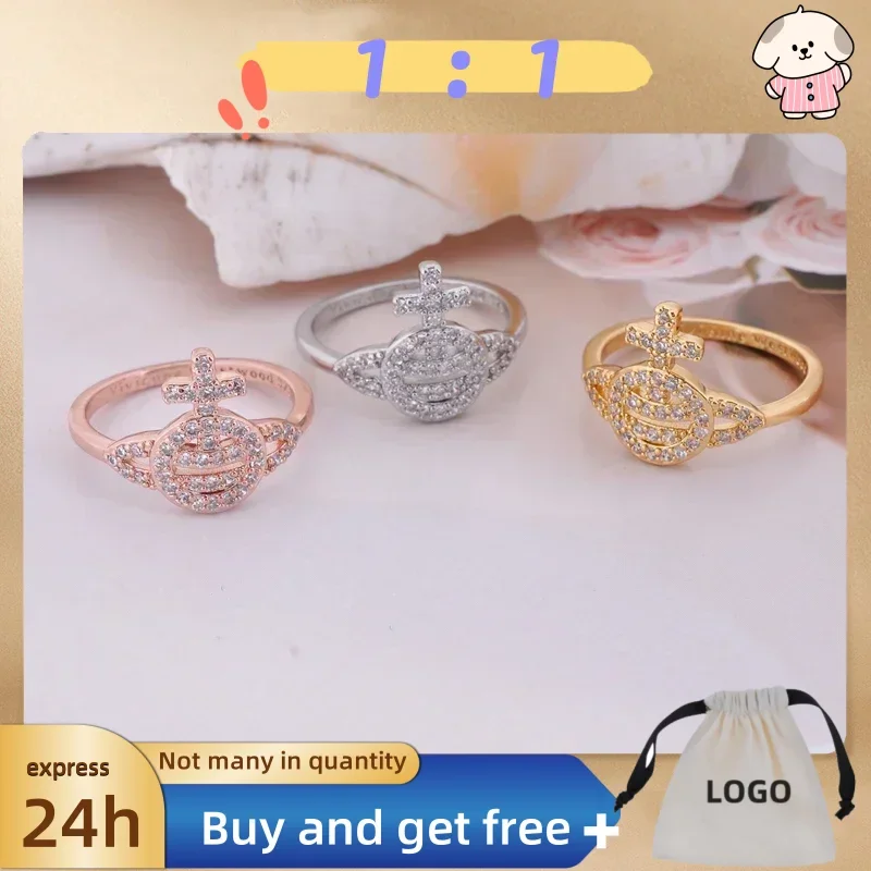 NewBuy 1 Get 1 S925 Silver Free Vivian Sparkling Diamond Zircon Saturn Ring Light Luxury