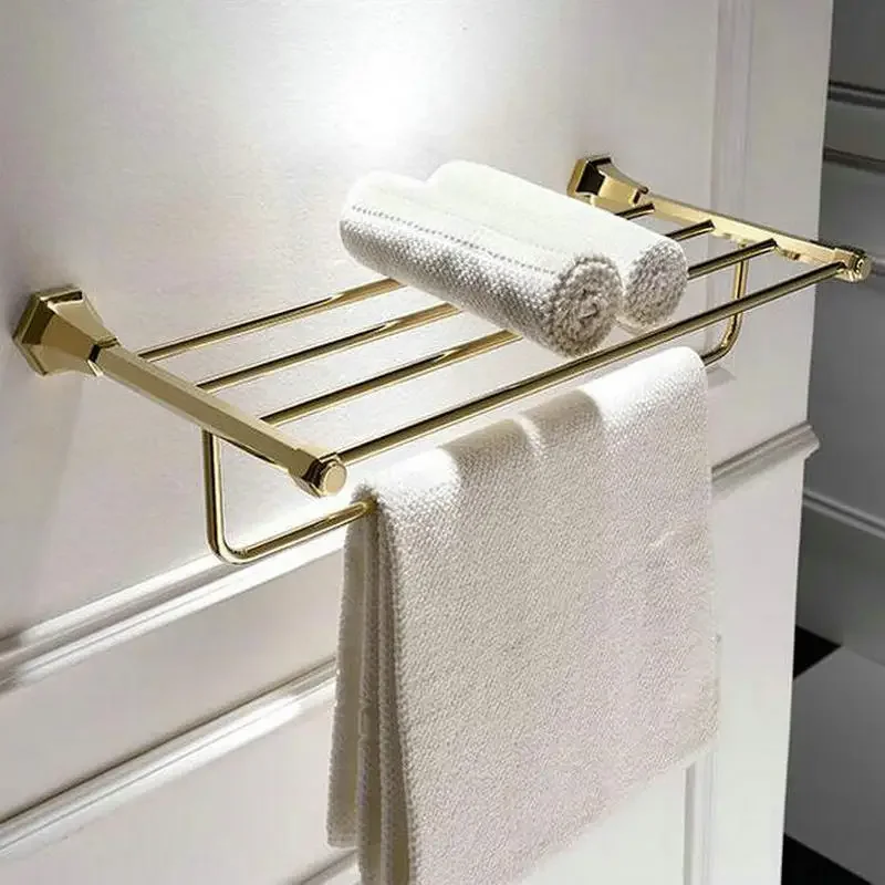 Solid Brass Golden  Geometric Bathroom Hardware Set Bath Towel Shelf  Toilet Brush Soap Dispenser Towel Bar