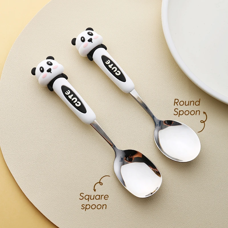 Cute Stainless Steel Spoon Ice Cream Coffee Dessert Spoon Panda Rabbit Brown Bear Silicone Handle Spoon Kitchen Accessories