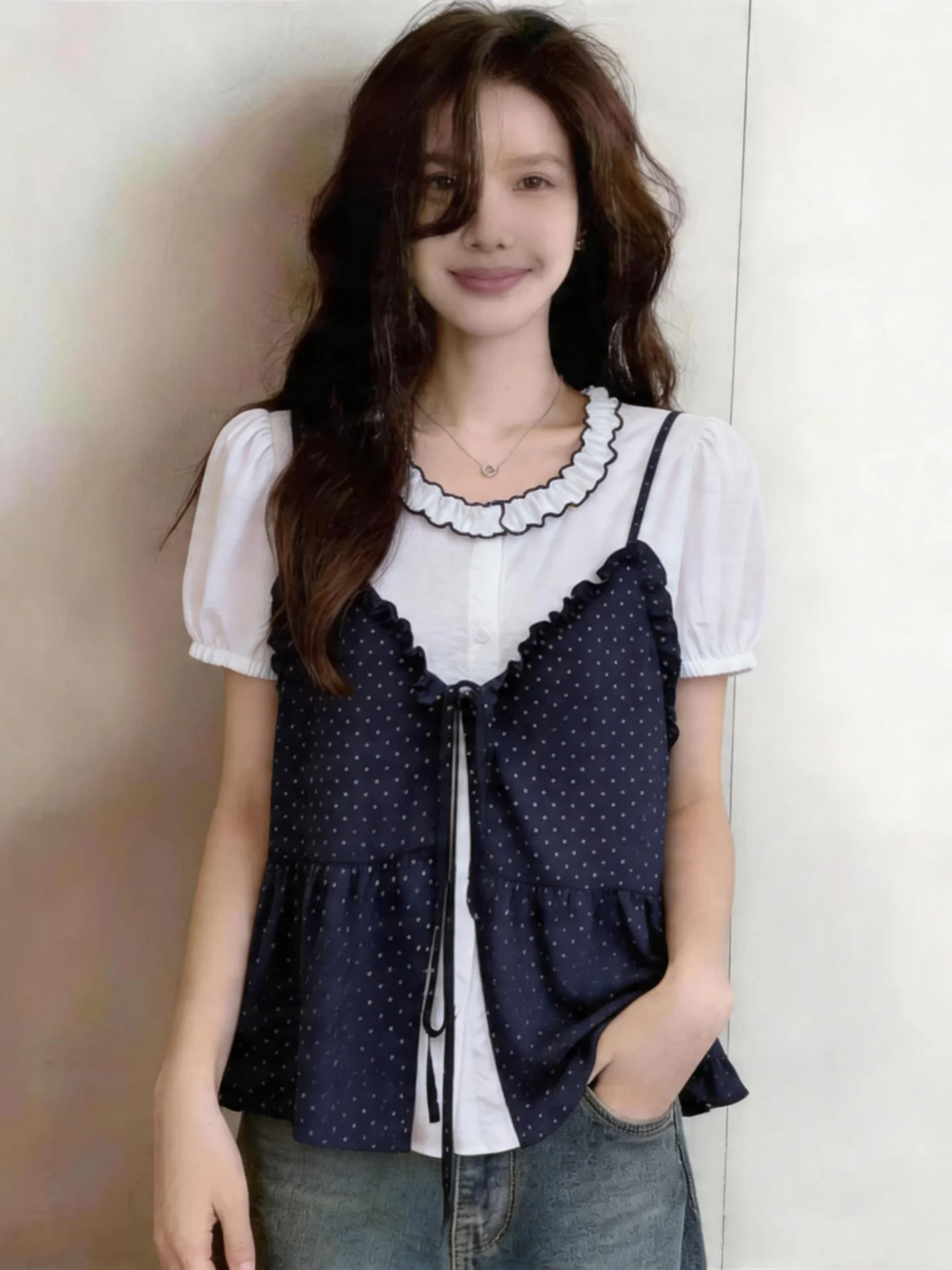 

Summer Outfit Women's plus Size Micro Fat MM Meat Concealment Anti-Aging Layering Tank Top Short Sleeve Shirt Two-Piece Set