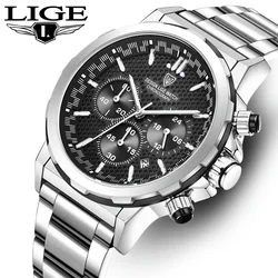 Reloj Hombre LIGE Man Watch Top Brand Luxury Business Stainless Steel Quartz Wristwatch Chronograph Luminous Date Watch for Men