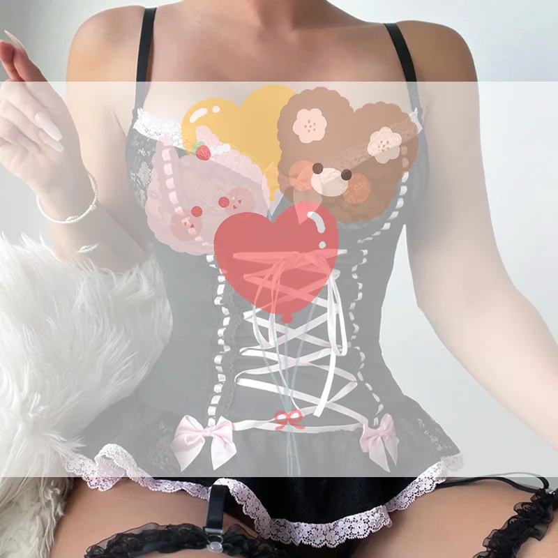 

Women's Sexy Bra Set Underwear Lingerie Lace Patchwork Bowknot Sexy Bra And Panty Garter Set Sleepwear