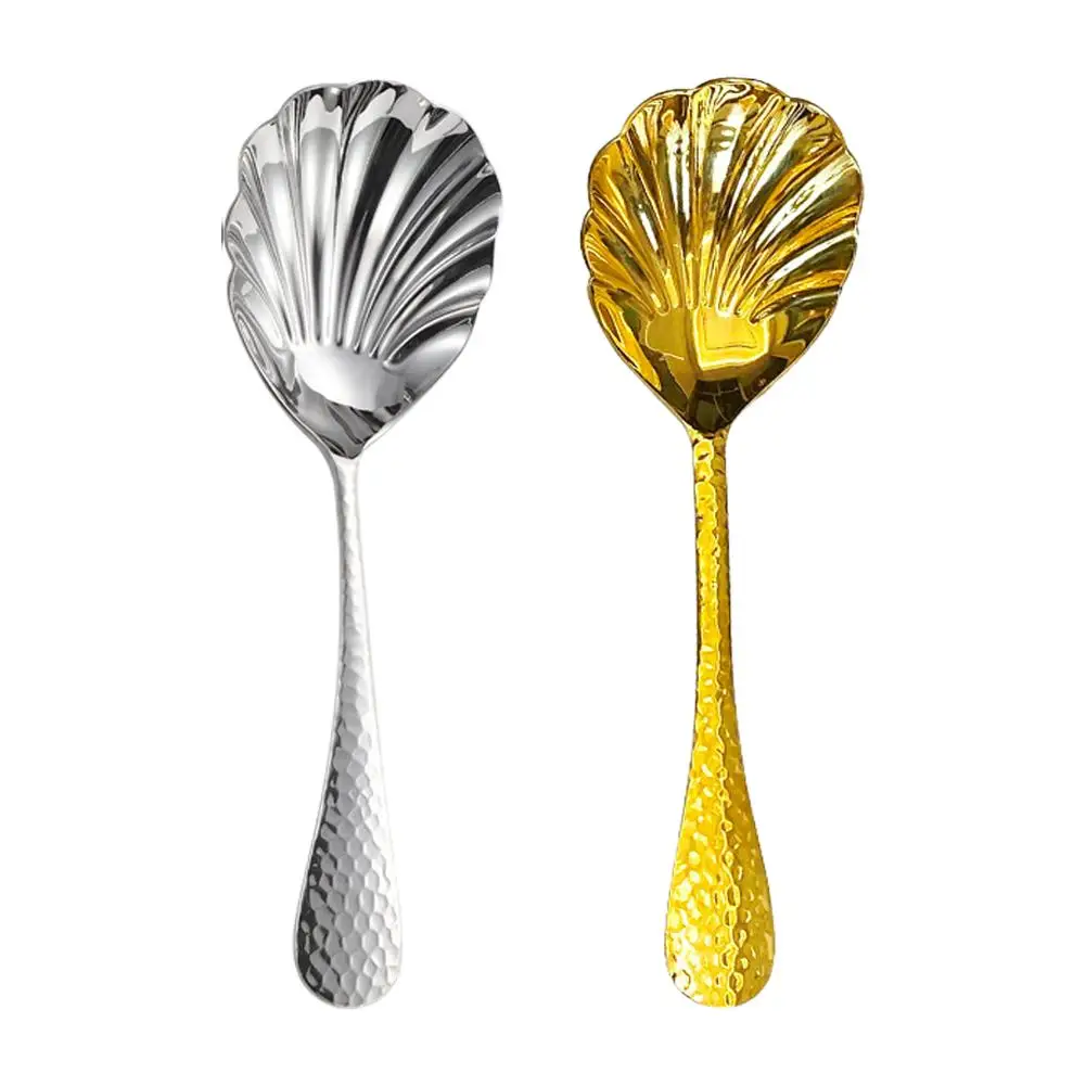 Stainless Steel Shell Shape Spoon Ultra-large Hammer-patterned Soup Spoon Light Luxury Household Public Dispense Spoon Tableware