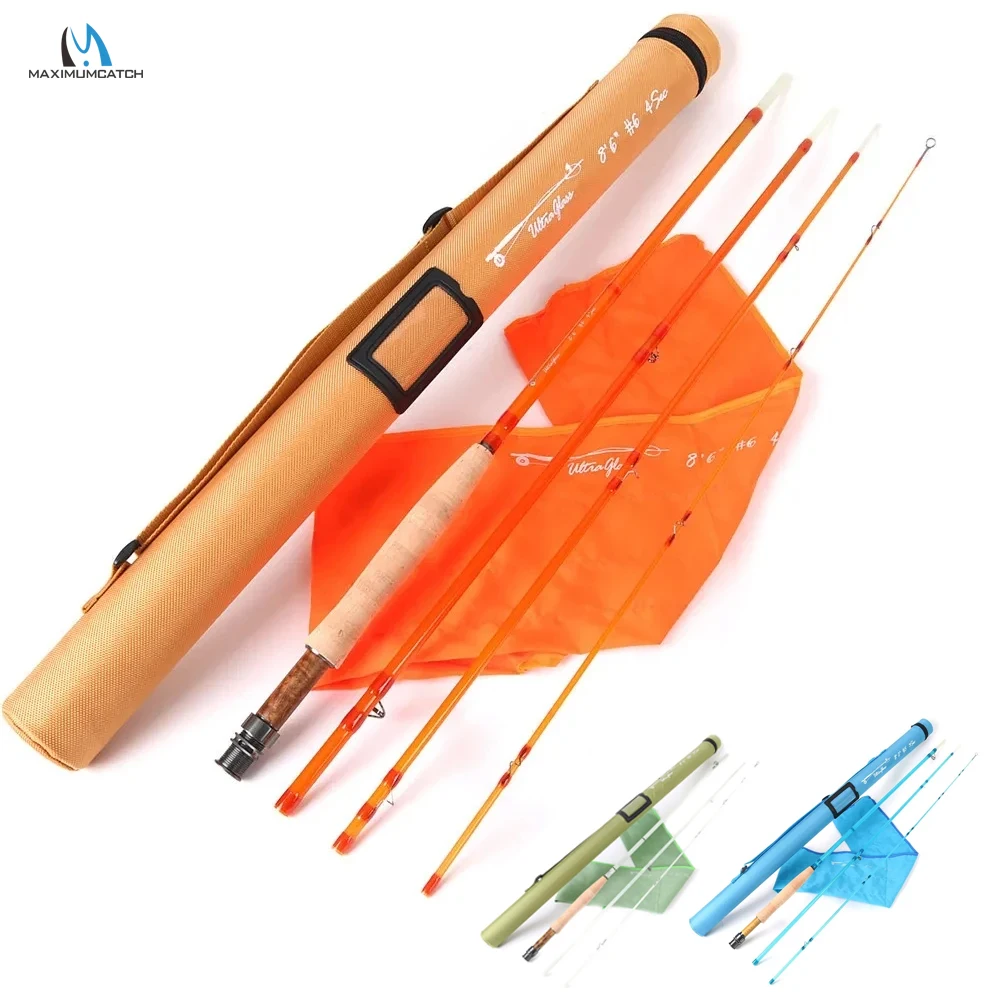 MAXIMUMCATCH Fiberglass Fly Rod 7ft/8.5ft 3-6WT Transparent Fiberglass Moderate Fast Action Fly Fishing Rod for Smooth Casting