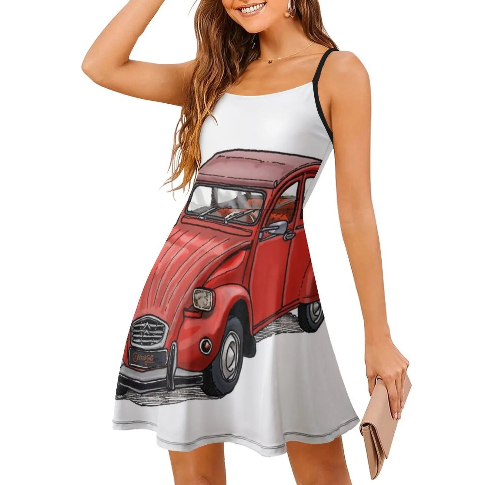 2Cv فستان كاجوال على الطراز الكوري الأحمر للنساء فساتين بسيطة يومية للمكتب للسيدات 2Cv سيارة كلاسيكية عتيقة فرنسا فرنسية أنثى #3