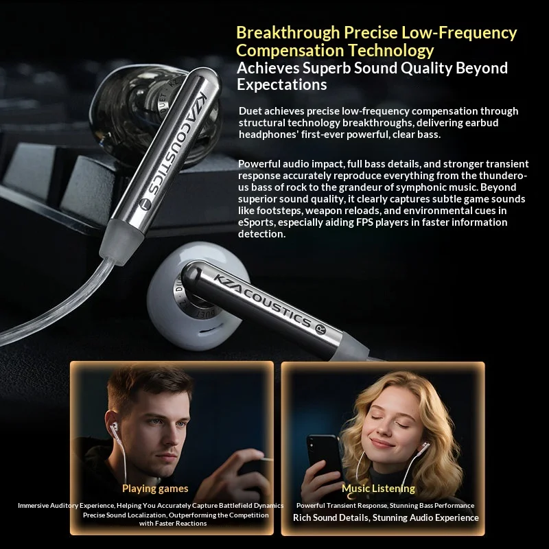Kz Duet Earphone Hifi Bass Earbud Quad-Core Dual Dynamic Driver Units Headset Hd Dual-Mic Array Detachable Design image 6