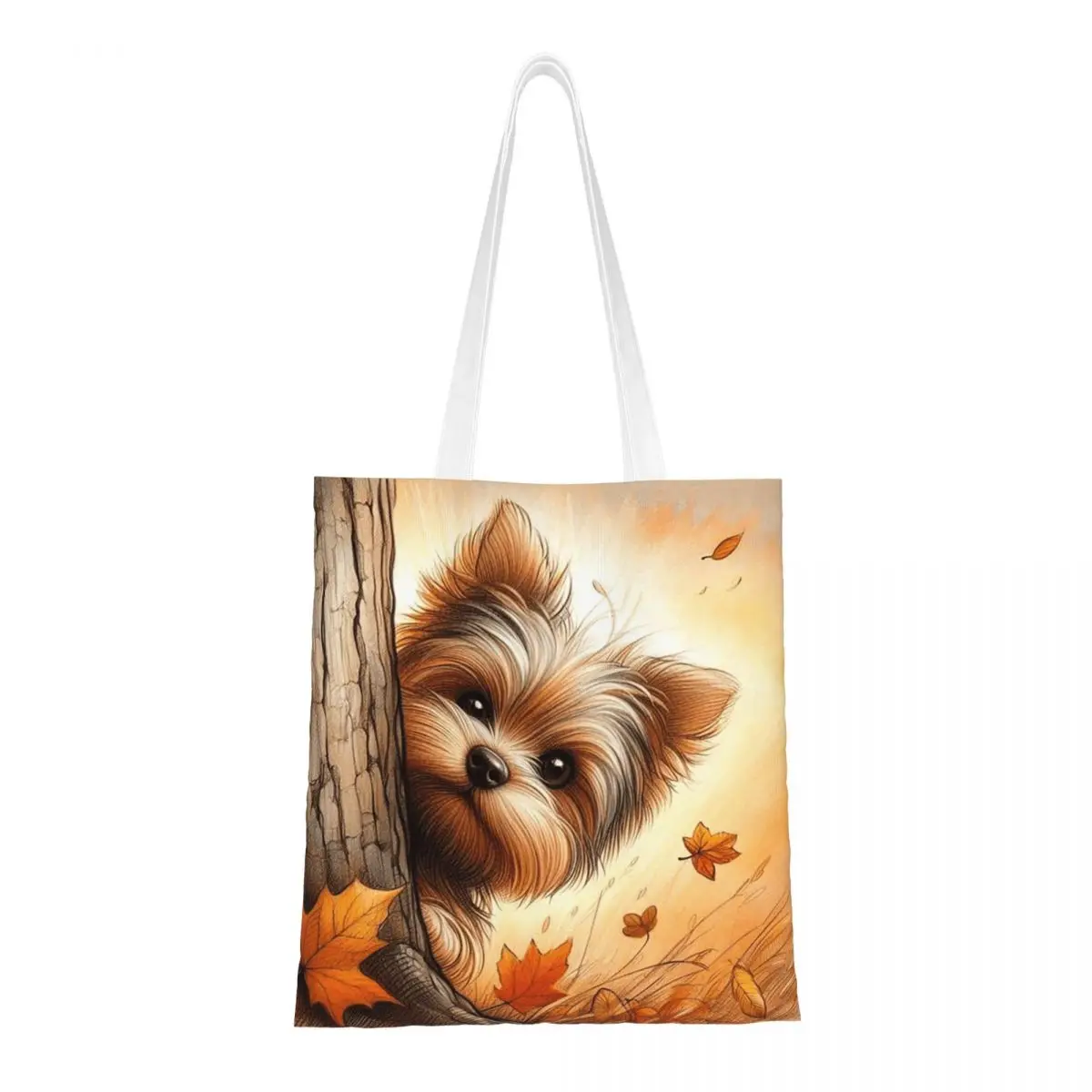 Yorkshire Terrier Dog Yorkie Lover Shopping Bags Women Canvas The Tote Bag Reusable Girls Shoulder Tote Travel Handbag
