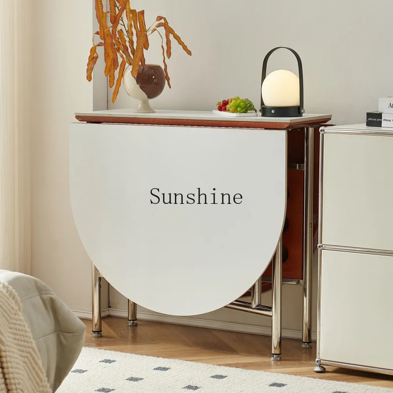 

Foldable retro rock slab dining table and chair combination household small apartment solid wood telescopic