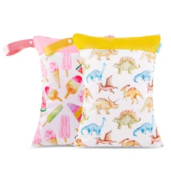 HappyFlute New Print 2 pz/set 30*40CM Wet & Dry 2 tasca con cerniera manico a scatto riutilizzabile impermeabile modello di cartone animato borsa per pannolini per bambini