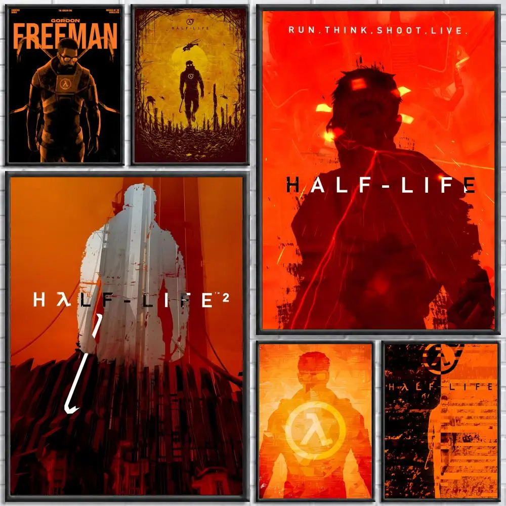 Affiche murale autocollante imperméable HD du jeu Half Life, décoration artistique pour chambre à coucher et bar