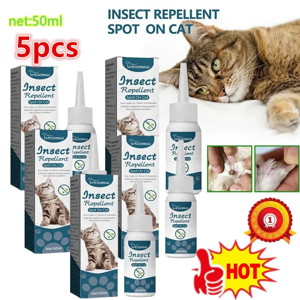 5x Pet Flea Killer Drops Anti Fleas Cats Ticks Lice Mite Removal Relieve Itching Dogs Ringworm Treatment Pet Insect Removal Drop