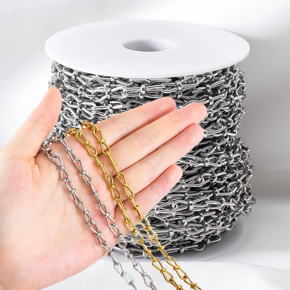 

0.5M 1M 18K PVD Plated 6mm Stainless Steel Hollow Bow Chain for DIY Punk Bracelet Necklace Anklet Craft Jewelry Making Materials