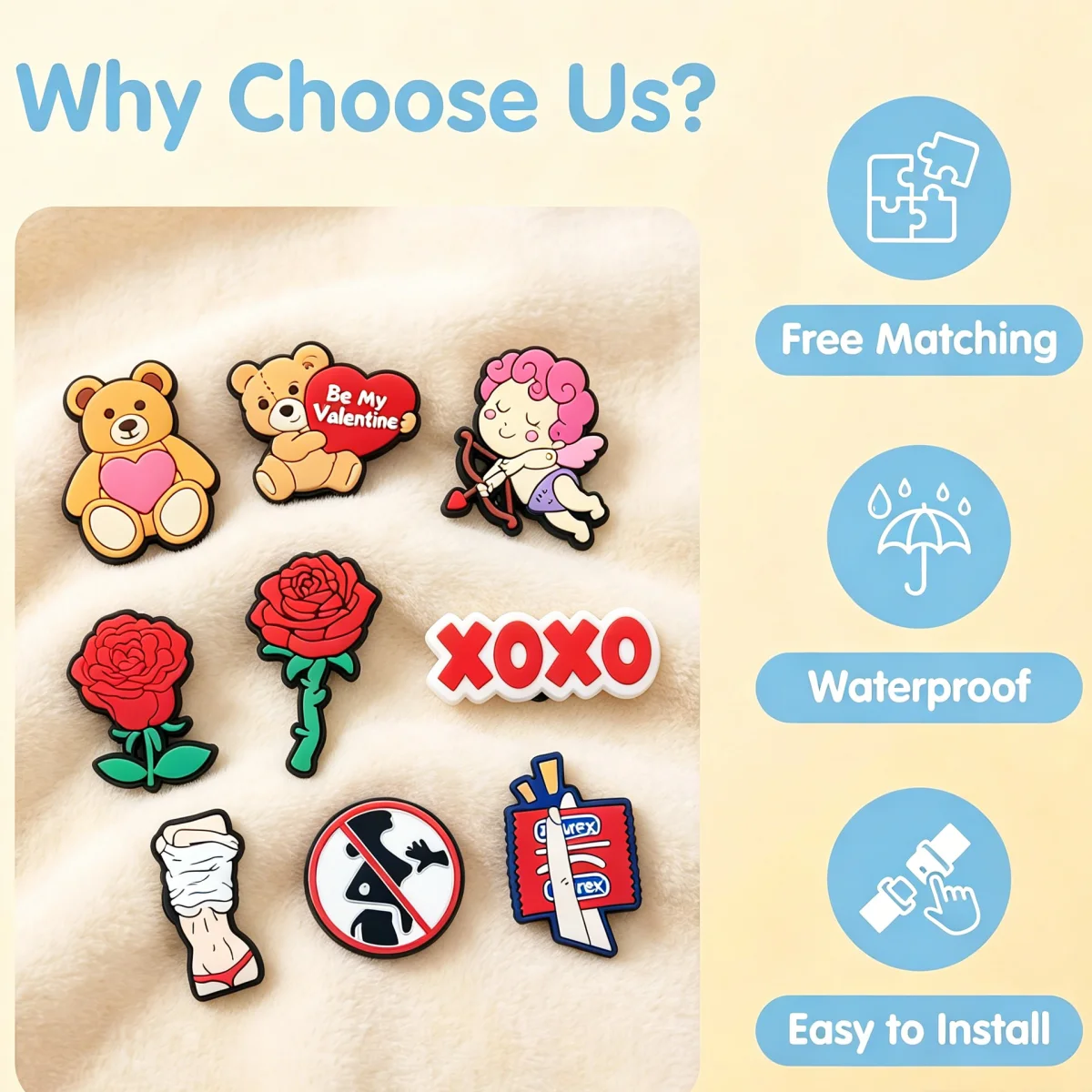 1 unidad de decoraciones de dibujos animados para zapatos, dijes de corazón de San Valentín con osito, juego de dijes de PVC con patrón de amor, Jibbitz desmontables
