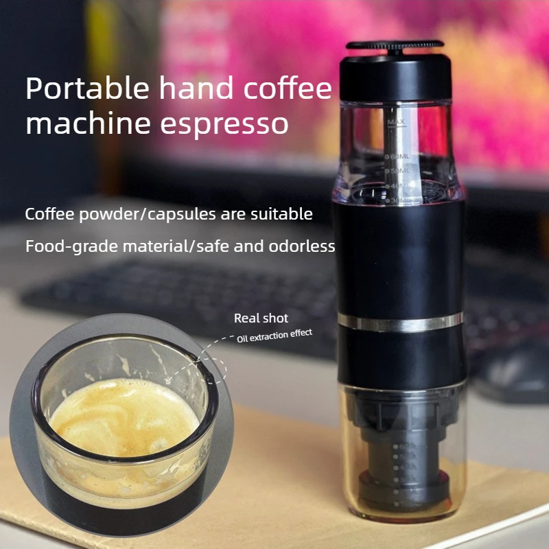 

Портативная кофемашина 3 в 1, ручная кофеварка для горячей/холодной воды для капсул и ручного пресса для молотых пивоварен, пеших прогулок, путешествий