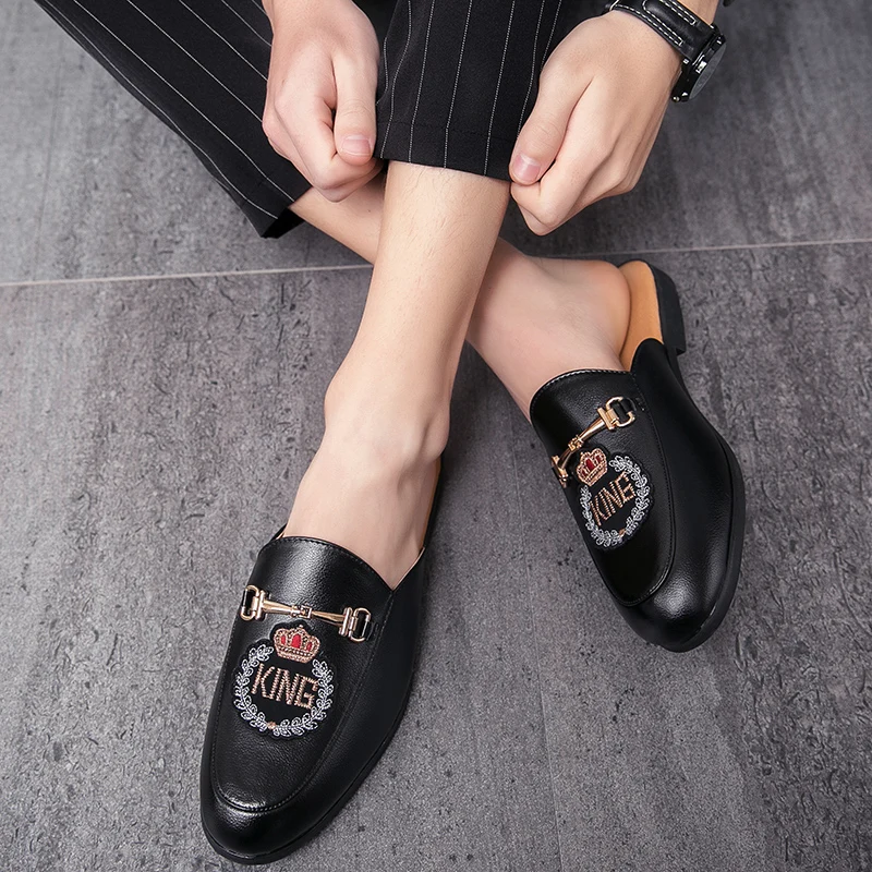 Luxury Designer Brand Mens Sandals Slippers Summer Casual Loafers Winter Leather Half Shoes Mules Male Black Slides for Men 2023