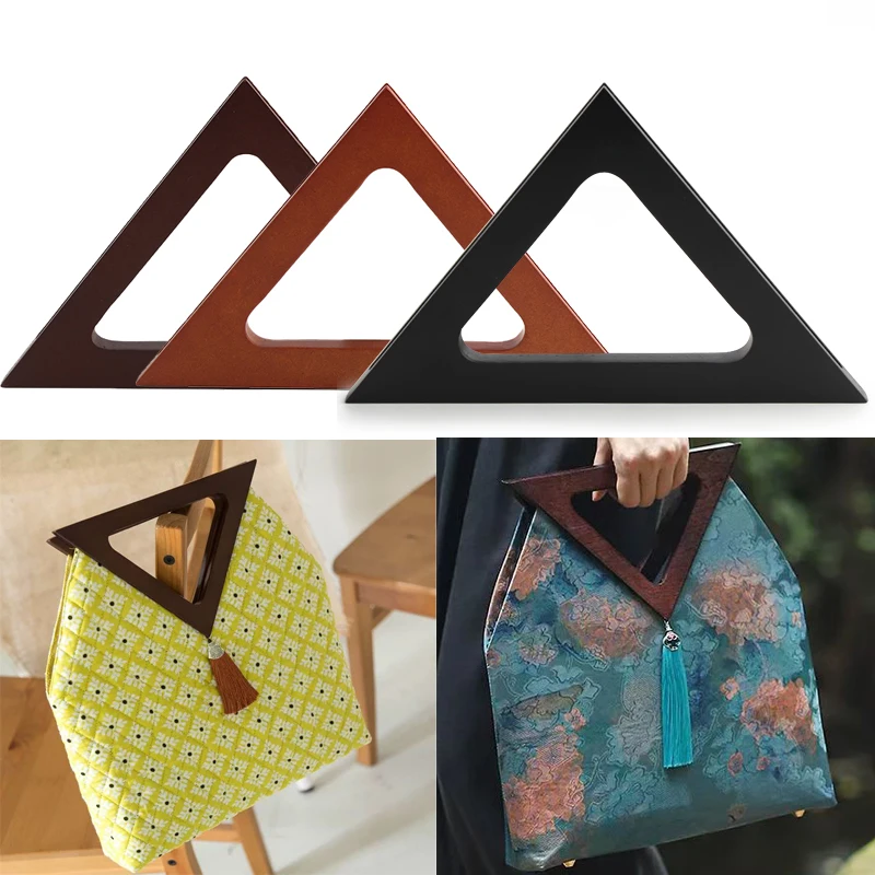 2PCS Triangle Solid Wood Handle Wallet Shoulder Bag Frame Handle Beach Bag Handbag Straw Bag DIY Wooden Handle