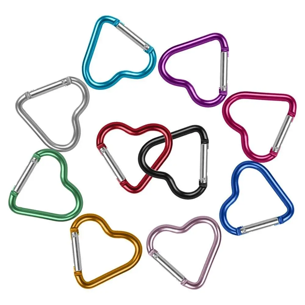 3Pcs Love Heart-shape Aluminum Carabiner Key Chain Clip Keyring Hook Water Bottle Hanging Buckle Outdoor Camping Hiking Tool