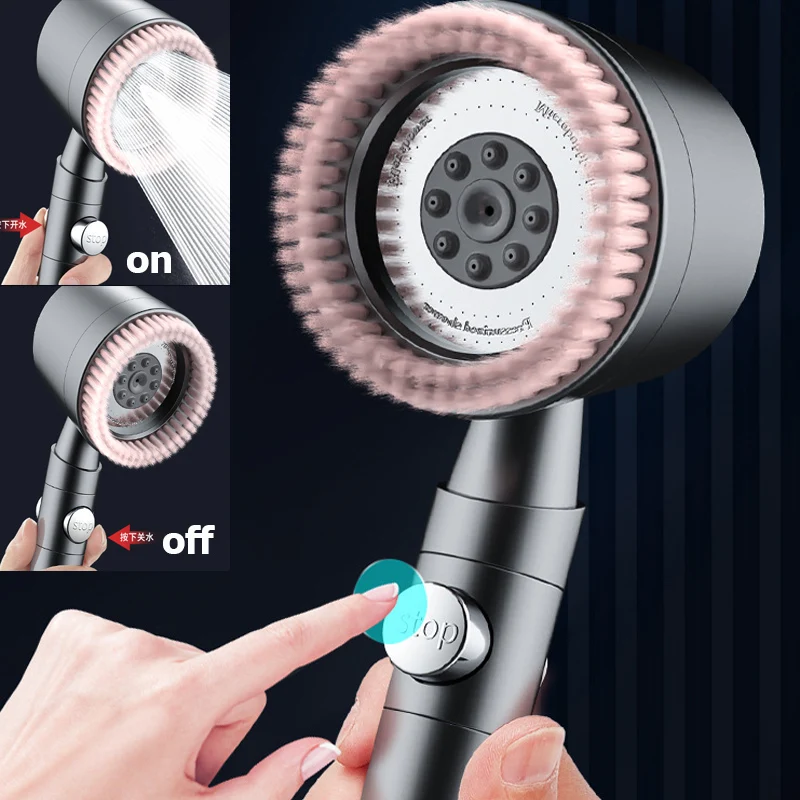 5 Function Bathroom Handheld Brushed Shower Head with Stop Button Spa Filter Showerhead Easy Cleaning Shower Nozzle Sprayer