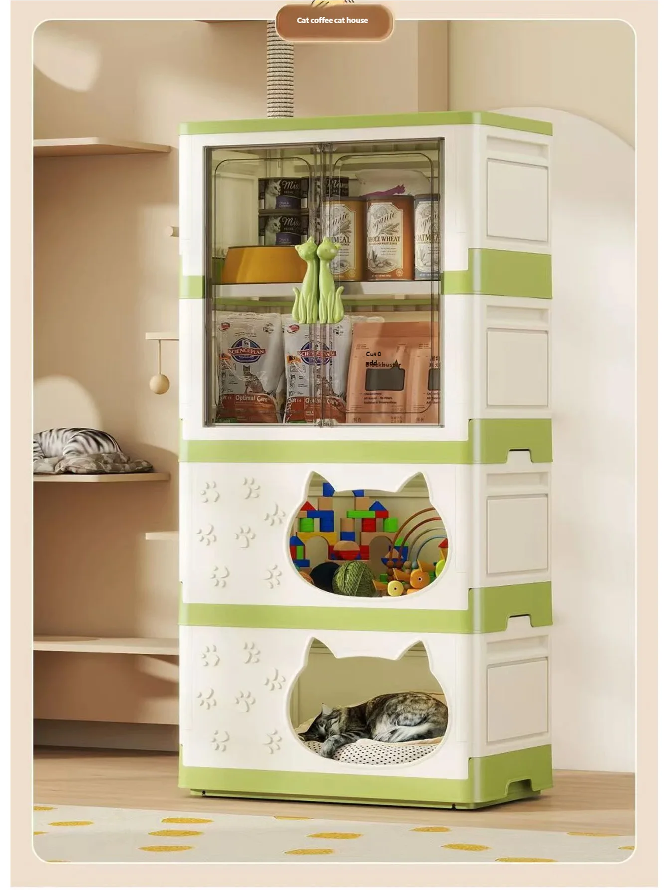 منزل قطط مزدوج الطبقات لجميع المواسم للدفء والأمن في الشتاء تصميم نصف مغلق مأوى للحيوانات الأليفة عش مريح للقطط #5