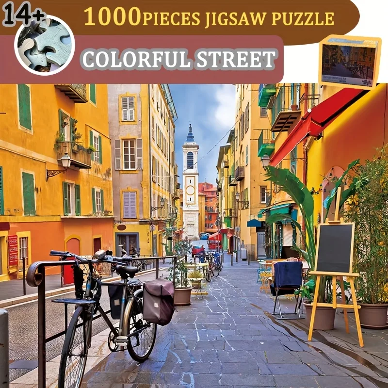 مجموعة ألغاز صغيرة للبالغين مكونة من 1000 قطعة - مشهد شارع ملون بتنسيق كبير (26.4 × 18.9 بوصة) فكرة هدية فريدة من نوعها لديكور المنزل #1