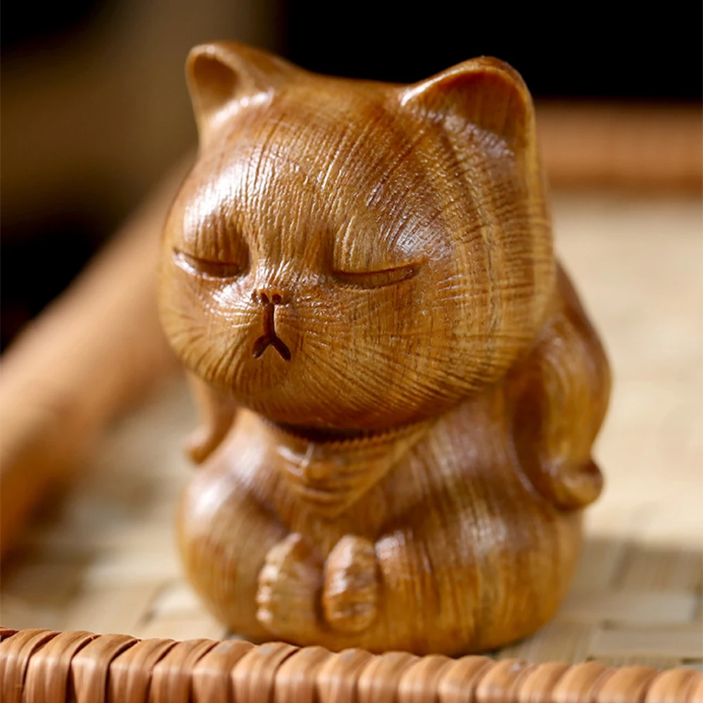 Ornaments Decoration Sandalwood Cat Figurine Sculpture Wood Souvenirs