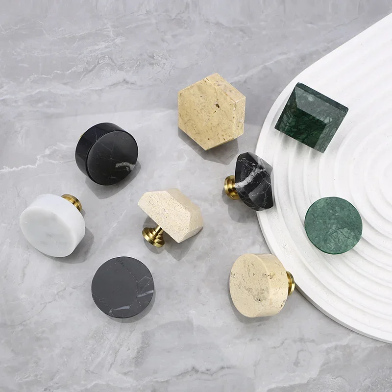 Luxury Large Marble Closet Pull Handles Single Hole Cabinet Door Furniture Handles Drawer Knob Brass Kitchen Wine Cupboard Pulls