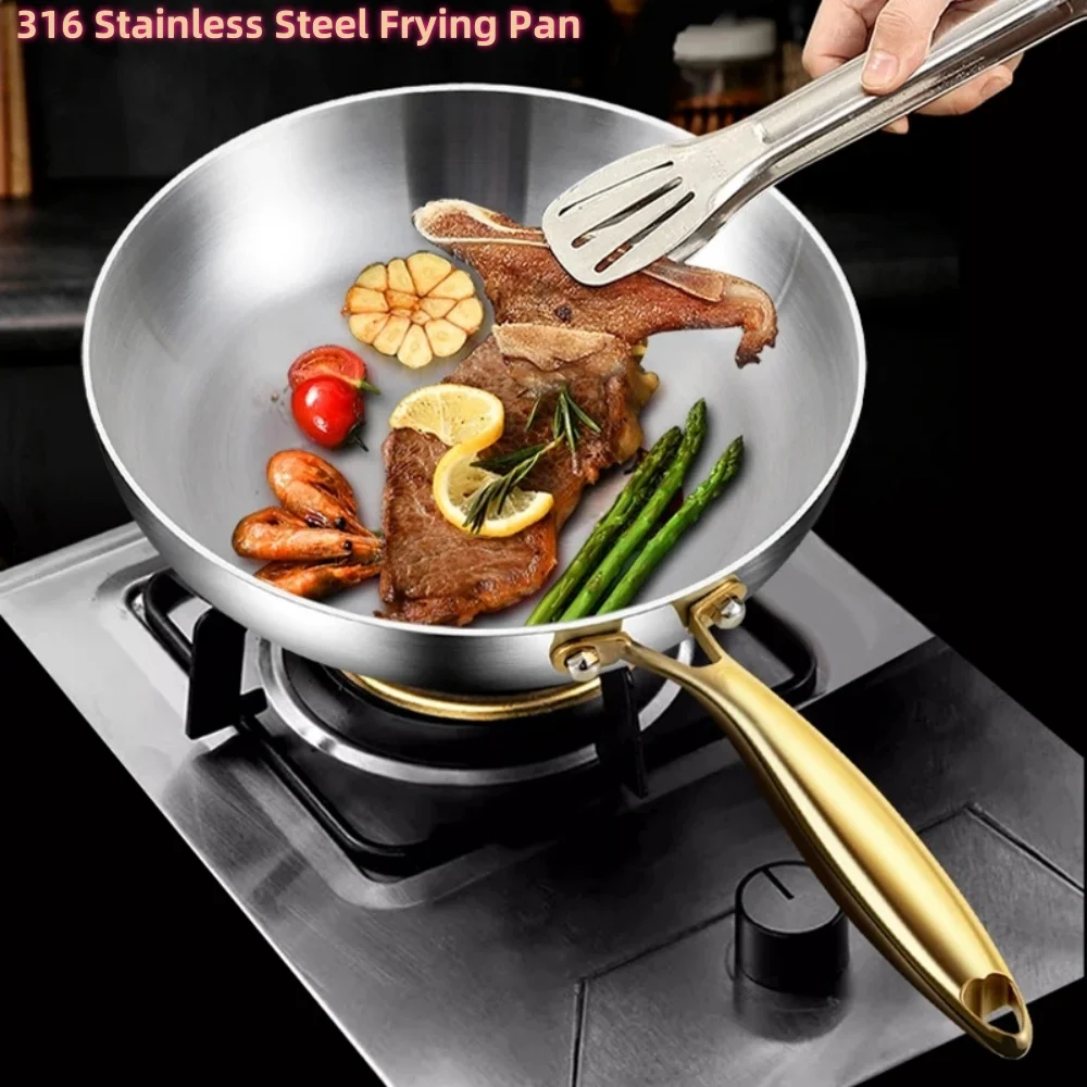 

316 Stainless Steel Frying Pan Wok Pan Nonstick Cooking Fried Steak Gas Stove Pot Induction General Saucepan Kitchen Cookware