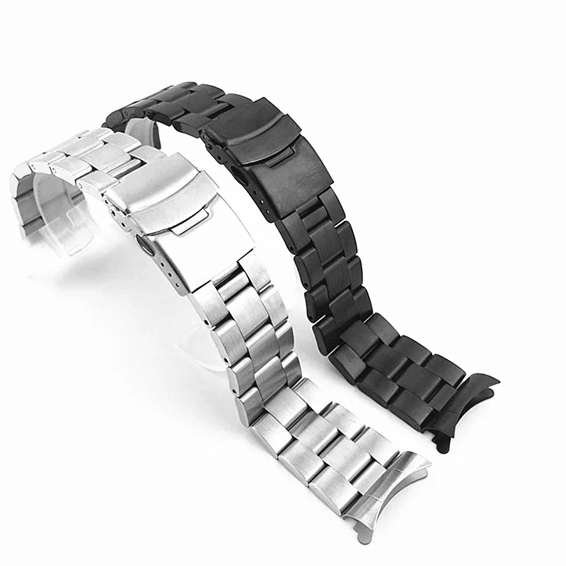 

CARLYWET 20 22mm Silver Brushed Hollow Curved End Solid Links Replacement Watch Band Bracelet Double Push Clasp Oyster For Seiko