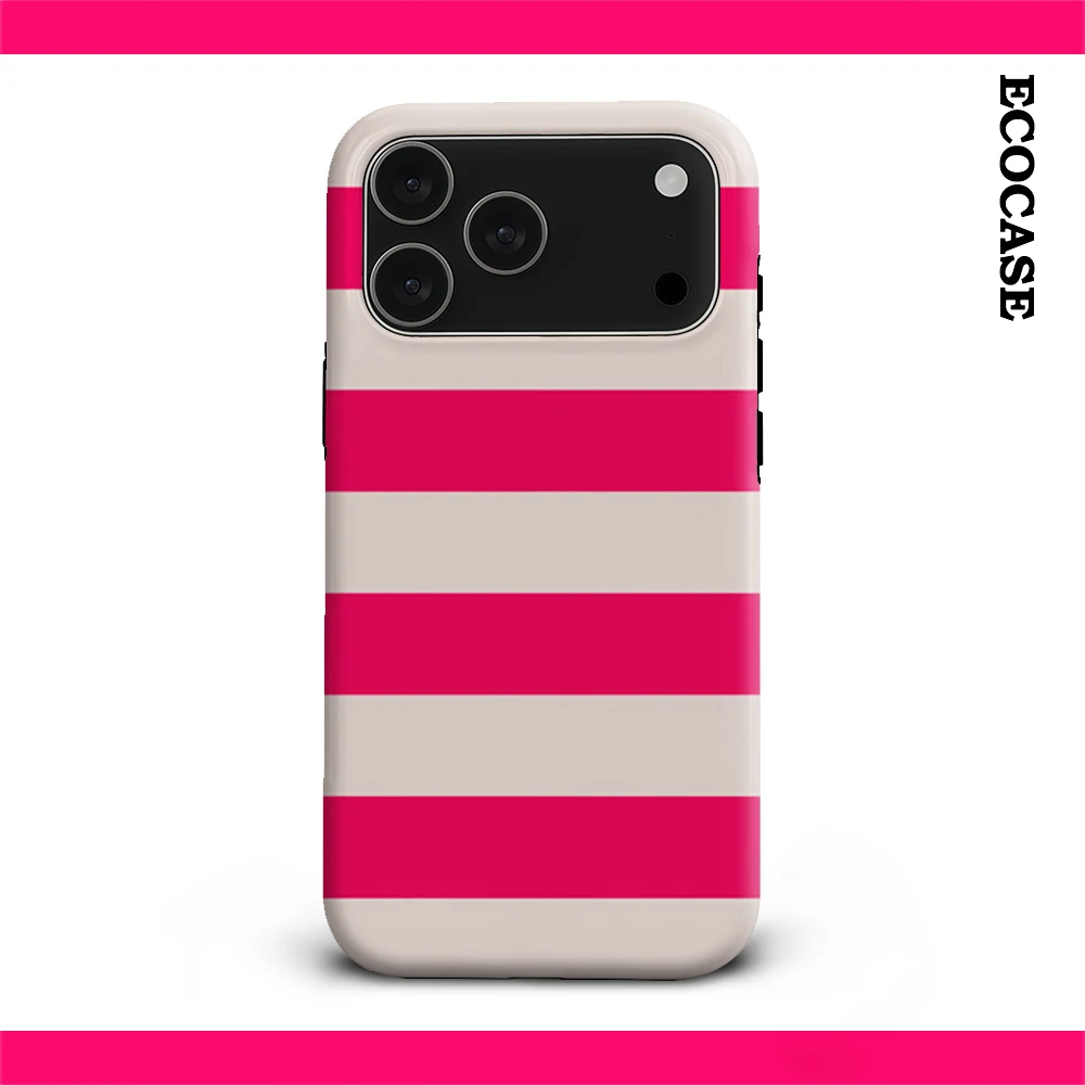 Funda de teléfono imprescindible para IPhone17 a rayas fucsia y Beige para IPhone 17 16 15 14 13 12 11 Pro Max Plus contraportada de doble capa
